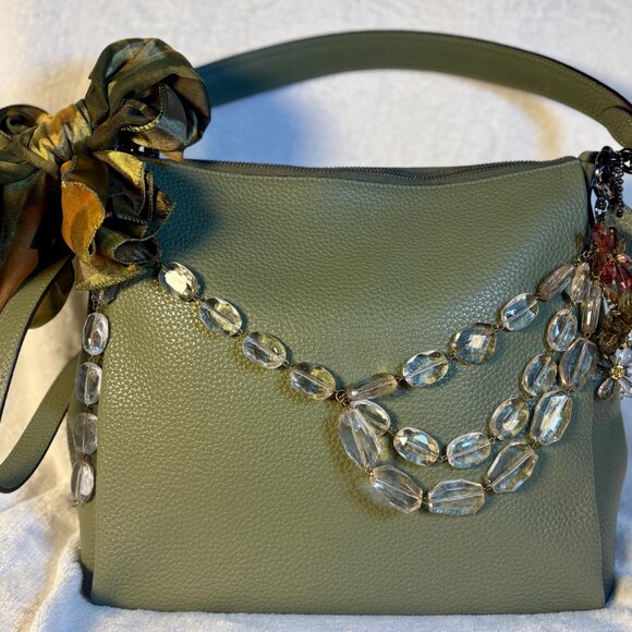 Coach Shay Shoulder Bag in Army Green Soft Leather with Chain, Charm and Scarf - Picture 12 of 12
